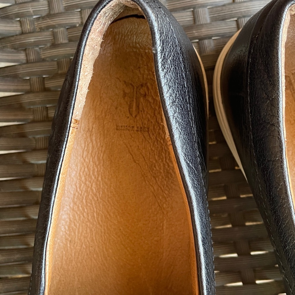 FRYE Black Slip-On Leather Loafers - Picture 3 of 7